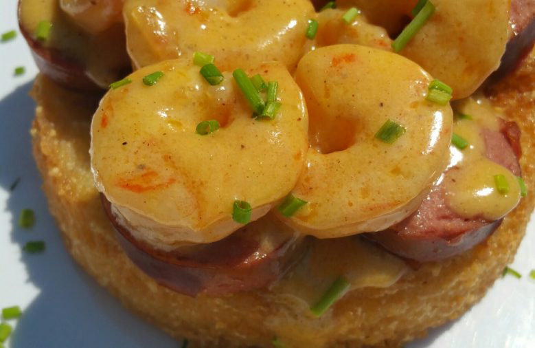 Shrimp and Grit Cakes with Smoked Turkey Sausage